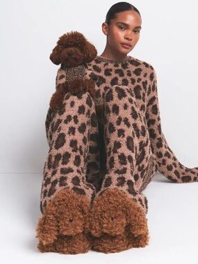 NWT Skims Curly dog faux fur slippers in chai size 38 new in bag